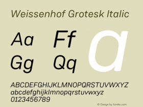 WeissenhofGrotesk-Italic Version 1.000;PS 001.000;hotconv 1.0.88;makeotf.lib2.5.64775 Font Sample
