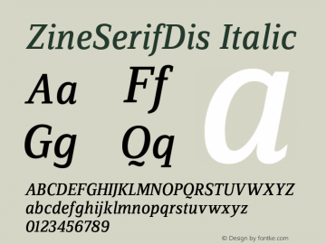 ZineSerifDis-Italic Version 7.504 Font Sample