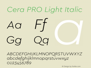 CeraPRO-LightItalic Version 1.001 Font Sample
