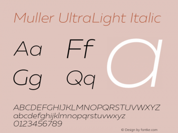 Muller-UltraLightItalic Version 1.0;com.myfonts.easy.font-fabric.muller.ultra-light-italic.wfkit2.version.4nu1 Font Sample