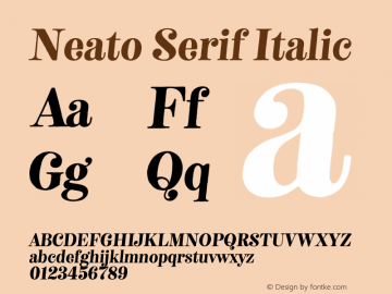 Neato Serif Italic Version 1.000;PS 001.000;hotconv 1.0.88;makeotf.lib2.5.64775 Font Sample