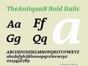 TheAntiquaB-BoldItalic 001.000 Font Sample