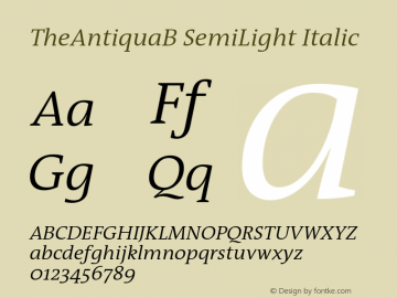 TheAntiquaB-SemiLightItalic 001.000 Font Sample