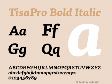 TisaPro-BoldItalic Version 7.504 Font Sample