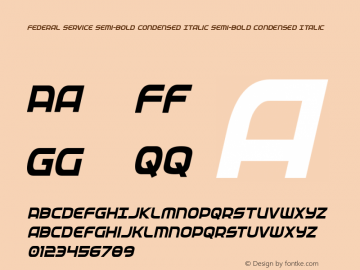 Federal Service Semi-Bold Condensed Italic Version 2.0; 2019 Font Sample