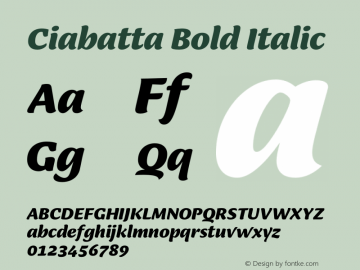 Ciabatta Bold Italic Version 1.000 Font Sample