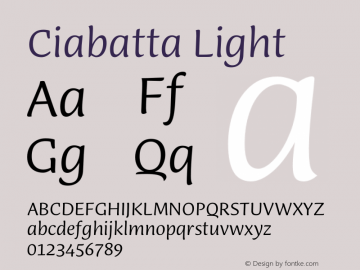 Ciabatta Light Version 1.000 Font Sample