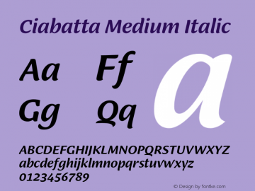 Ciabatta Medium Italic Version 1.000 Font Sample