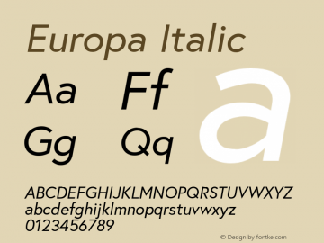 Europa-Italic 1.000 Font Sample