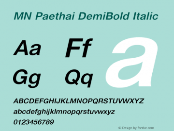 MNPaethai-DemiBoldItalic Version 3.201 Font Sample