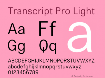 Transcript Pro Light Version 2.001; ttfautohint (v1.5) Font Sample