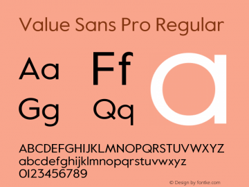 Value Sans Pro Regular Version 2.003 Font Sample