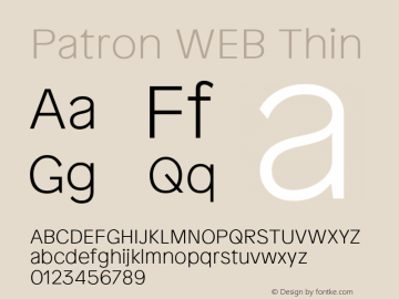 PatronWEB-Thin Version 1.001;PS 001.001;hotconv 1.0.70;makeotf.lib2.5.58329 Font Sample