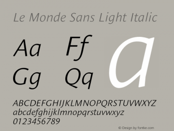 LeMondeSans-LightItalic 001.000 Font Sample