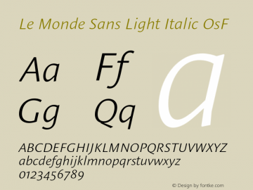 LeMondeSans-LightItalicOsF 001.000 Font Sample