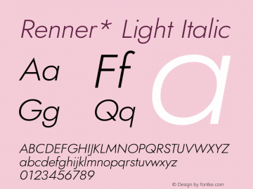 Renner* Light Italic Version 002.000 Font Sample