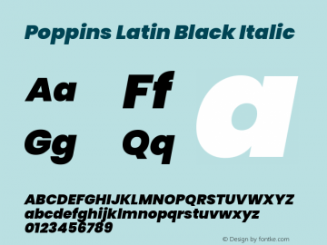 Poppins Latin Black Italic 5.001b16 Font Sample