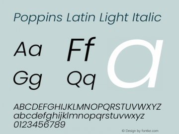 Poppins Latin Light Italic 5.001b16 Font Sample