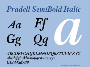Pradell-SemiBoldItalic Version 1.000 Font Sample