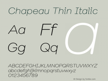 Chapeau-ThinItalic Version 2.002 Font Sample