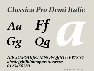 Classica Pro Demi Italic Version 3.00 Font Sample