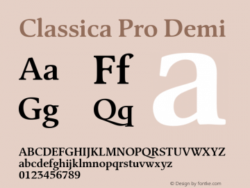 Classica Pro Demi Version 3.00 Font Sample