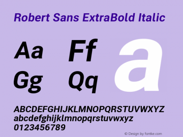 Robert Sans ExtraBold Italic Version 12.135;April 2, 2019;FontCreator 11.5.0.2425 64-bit; ttfautohint (v1.6)图片样张