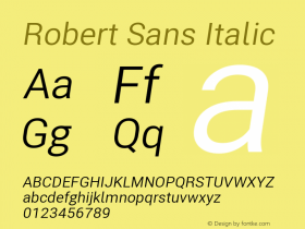 Robert Sans Italic Version 12.135;April 2, 2019;FontCreator 11.5.0.2425 64-bit; ttfautohint (v1.6) Font Sample