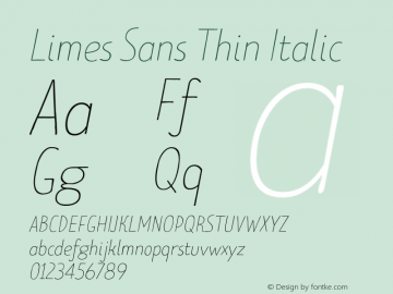 LimesSans-ThinItalic Version 1.000 Font Sample