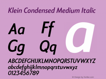 KleinCondensed-MediumItalic Version 1.102;hotconv 1.0.109;makeotfexe 2.5.65596 Font Sample