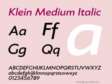 Klein-MediumItalic Version 1.102;hotconv 1.0.109;makeotfexe 2.5.65596图片样张