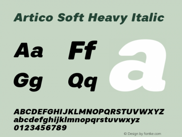 Artico Soft Heavy Italic Version 1.000 Font Sample