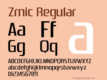 Zrnic Regular Version 3.000 Font Sample