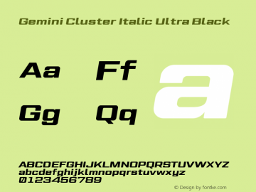 Gemini Cluster Italic Ultra Black Version 1.000 Font Sample