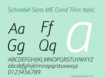 Schnebel Sans ME Cond Thin Italic Version 1.00 Font Sample