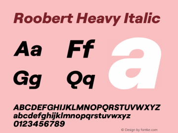 Roobert Heavy Italic Version 1.002;PS 001.002;hotconv 1.0.88;makeotf.lib2.5.64775 Font Sample