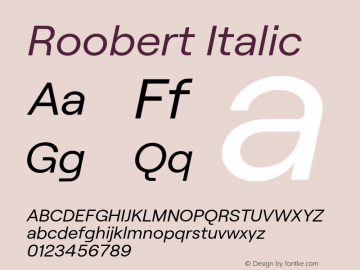 Roobert Regular Italic Version 1.002;PS 001.002;hotconv 1.0.88;makeotf.lib2.5.64775 Font Sample