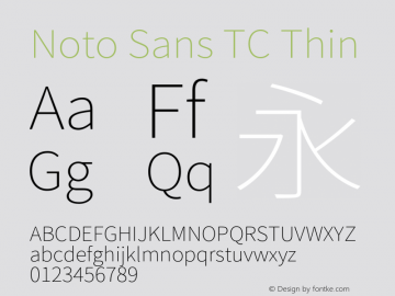 Noto Sans TC Thin  Font Sample