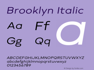 Brooklyn Italic Version 1.000;PS 001.000;hotconv 1.0.88;makeotf.lib2.5.64775 Font Sample