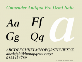 GmuenderAntiquaPro-DemiItalic Version 1.0 Font Sample