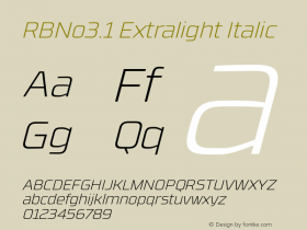 RBNo3.1-ExtralightItalic Version 1.000;PS 001.001;hotconv 1.0.56 Font Sample