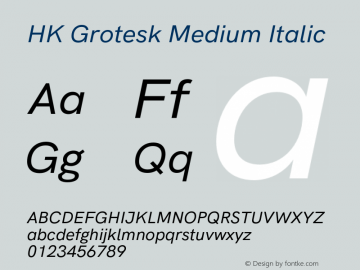 HK Grotesk Medium Italic Version 2.200;hotconv 1.0.109;makeotfexe 2.5.65596 Font Sample