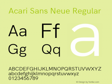 Acari Sans Neue Regular Version 1.045;PS 001.045;hotconv 1.0.88;makeotf.lib2.5.64775; ttfautohint (v1.8.3) Font Sample