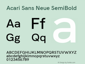 Acari Sans Neue SemiBold Version 1.045;PS 001.045;hotconv 1.0.88;makeotf.lib2.5.64775; ttfautohint (v1.8.3)图片样张