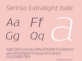 Skrinia Extralight Italic Version 1.000;PS 001.000;hotconv 1.0.88;makeotf.lib2.5.64775 Font Sample
