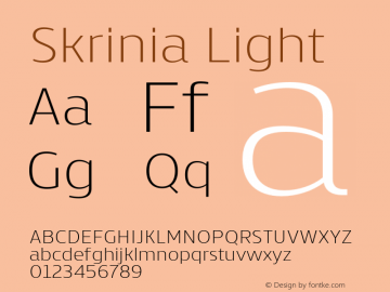 Skrinia Light Version 1.000;PS 001.000;hotconv 1.0.88;makeotf.lib2.5.64775图片样张