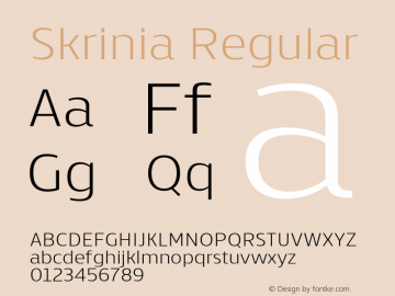 Skrinia Regular Version 1.000;PS 001.000;hotconv 1.0.88;makeotf.lib2.5.64775图片样张