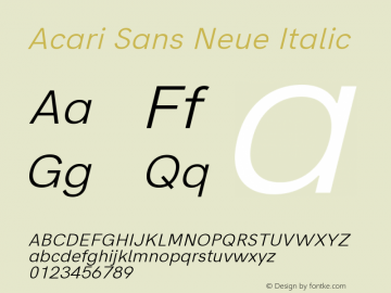 Acari Sans Neue Italic Version 1.045;April 22, 2019;FontCreator 11.5.0.2425 64-bit图片样张