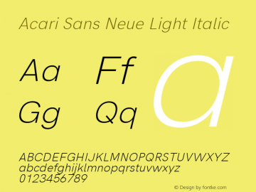 Acari Sans Neue Light Italic Version 1.045;April 22, 2019;FontCreator 11.5.0.2425 64-bit图片样张
