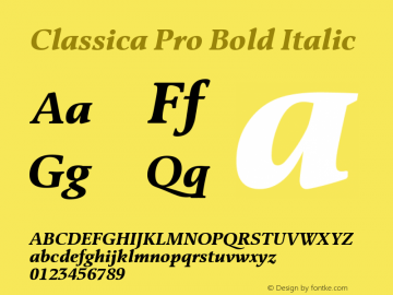 Classica Pro Bold Italic Version 3.00 Font Sample